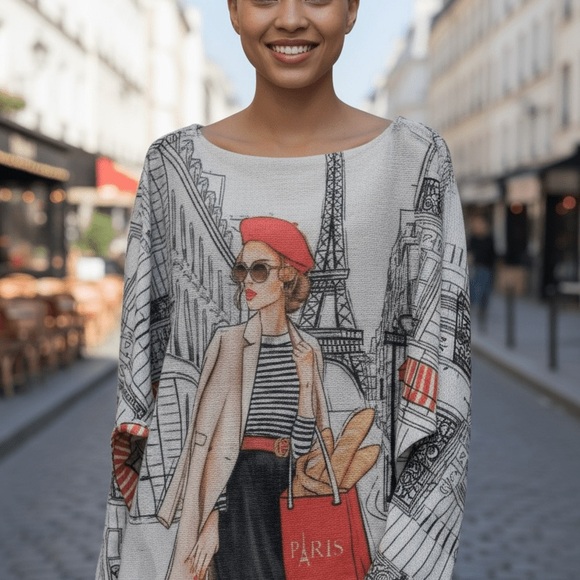 NWT light weight Parisian Graphic Long Sweater - Picture 8 of 8